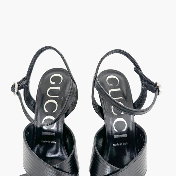 Gucci Betsey 105 Criss-Cross Strap Sandals EU 38 US 8 Black Leather High Heel - Picture 4 of 16